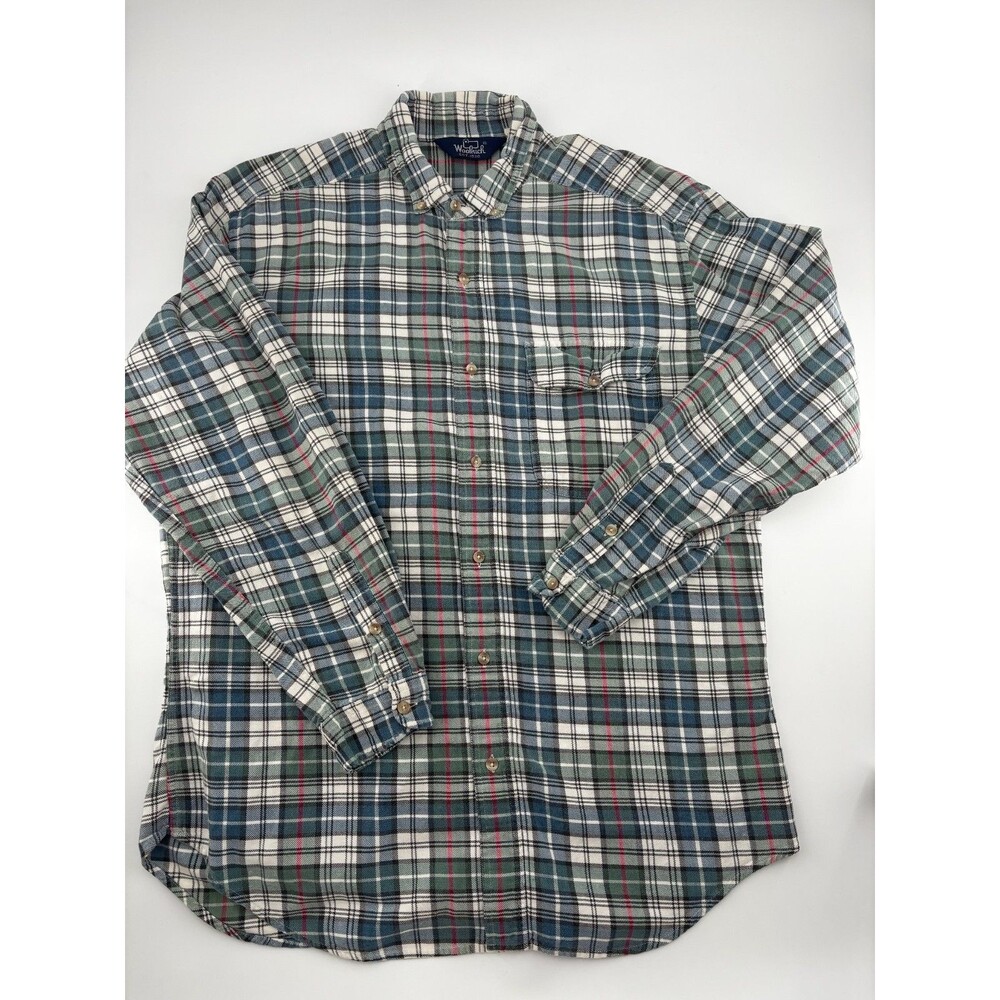Vtg Woolrich Plaid Flannel Shirt Mens XL Green Blue Cotton Button Down Gorpcore
